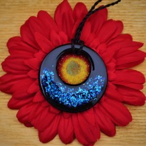 Emf Protection SHUNGITE STONE PENDANT flat 55mm style - Blue