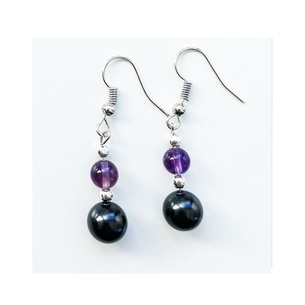 J104-Shungite and Amethyst-Ear-Rings