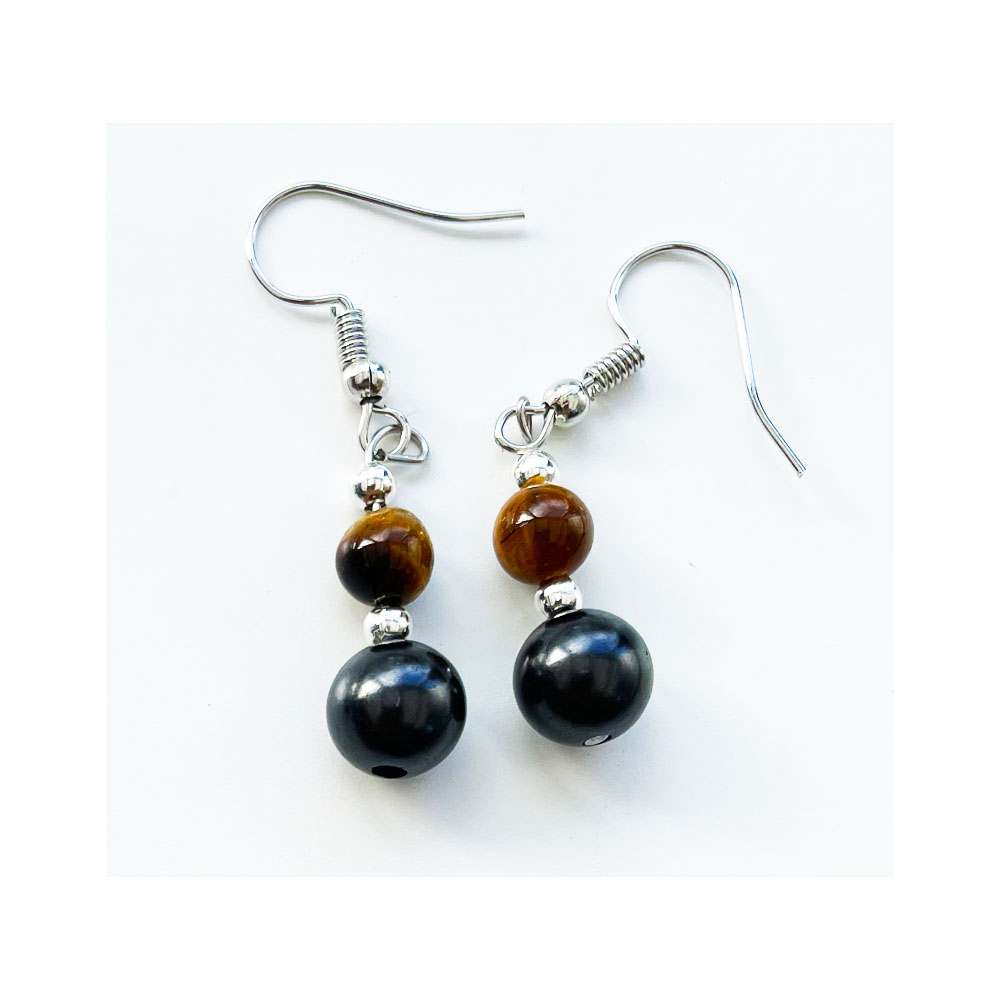 J105-Tiger's Eye and Shungite -Ear-Rings